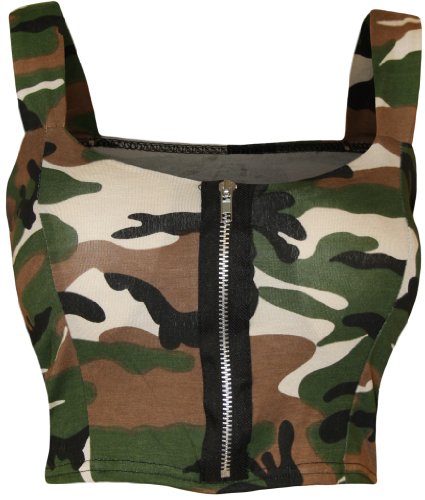 WearAll - Damen reißverschluss Bandeau Boobtube gepolsterte Trageriemen Crop Top Bralet - Armee - 36-38 von WearAll