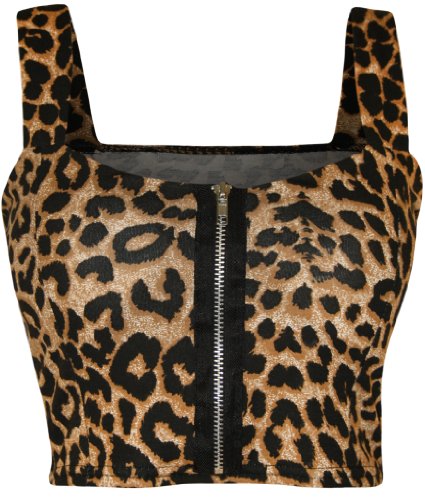 WearAll - Damen reißverschluss Bandeau Boobtube gepolsterte Trageriemen Crop Top Bralet - Leopard - 36-38 von WearAll