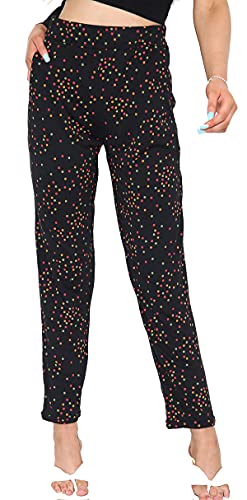 WearAll Damenhose mit Blumenmuster, volle Länge, Blumenmuster, elastische Taille, Größe 42-56, Schwarz mit mehrfarbigen Punkten, 22-24 von WearAll