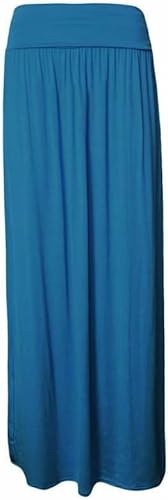 WearAll Ladies Full Length Long Skirts for Women Plus Size High Waist Fold Over Womens Pleated High Waisted Elasticated Plain Gypsy Casual Stretchy Maxi Skirt Teal 52-54 von WearAll