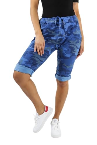 WearAll Ladies Italian Stretch Shorts Women's Camouflage Plain Magic Comfy Lagenlook Hot Pants Royal Blue 48 von WearAll