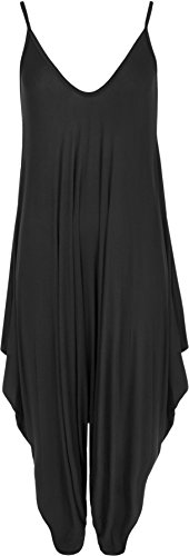 WearAll Lagenlook Harem Overall für Damen, mit Spaghettiträgern, Kleid, Hemd und Hose, Strampelanzug, 34–44, Schwarz , 44/46 DE von WearAll