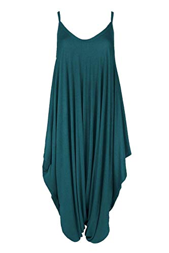 WearAll Lagenlook Harem Overall für Damen, mit Spaghettiträgern, Kleid, Hemd und Hose, Strampelanzug, 34–44, blaugrün, 44/46 DE von WearAll