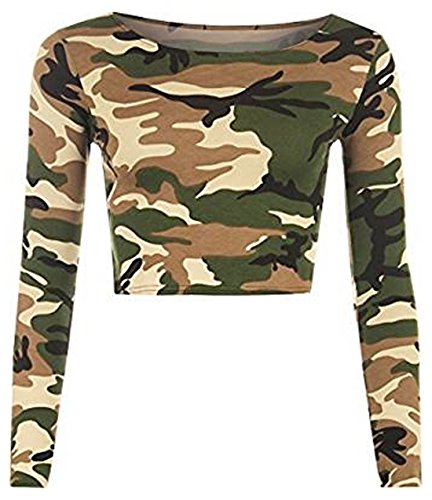 WearAll Langarm-T-Shirt für Damen, kurz, Rundhalsausschnitt, Gr. S/M Gr. 34-36, ARMY PRINT von WearAll