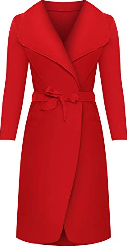 WearAll - Lange Gürtel Taschen öffnen Coat Damen Promi Wasserfall Jacke Cape - Rot - Eine Größe von WearAll