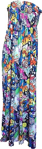 WearAll Maxikleid für Damen, Bedruckt, Bandeau, trägerlos, gerafft, Übergröße, Gr. 44-50, Comic Bang, 42/44 von WearAll
