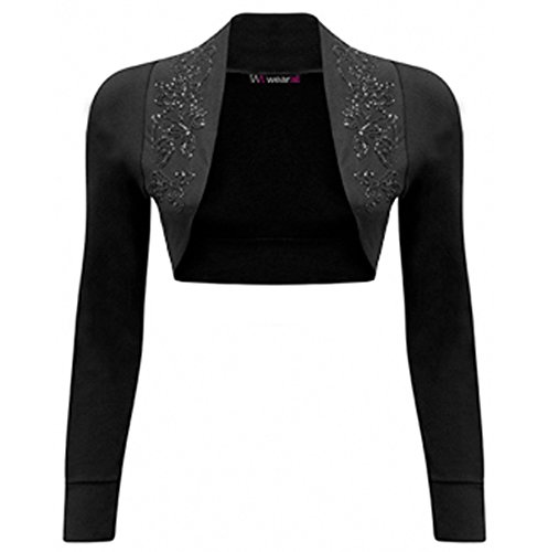 WearAll - Neu Damen Langarm Achselzucken Bolero Top - Schwarz - 36-38 von WearAll