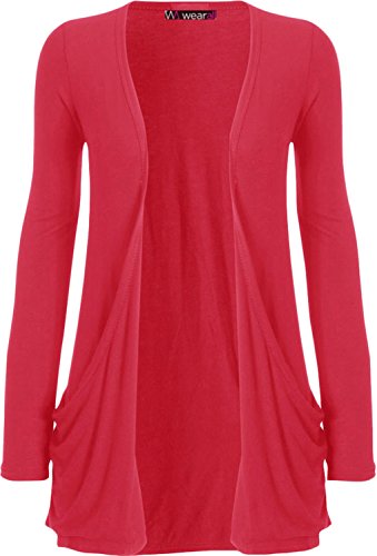 WearAll Neu Damen Langarm Freund Boyfriend Style Strickjacke Cardigan Top - Cerise - 40-42 von WearAll