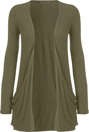 WearAll Neu Damen Langarm Freund Boyfriend Style Strickjacke Cardigan Top - Khaki - 36-38 von WearAll