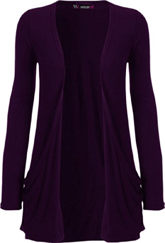 WearAll Neu Damen Langarm Freund Boyfriend Style Strickjacke Cardigan Top - Violett - 40-42 von WearAll