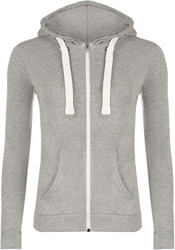 WearAll - Neu Damen Mit Kapuze Reißverschluss Langarm Elastisch Hoodie Top - Hellgrau - 38 von WearAll