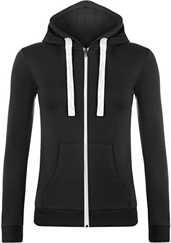 WearAll - Neu Damen Mit Kapuze Reißverschluss Langarm Elastisch Hoodie Top - Schwarz - 40 von WearAll