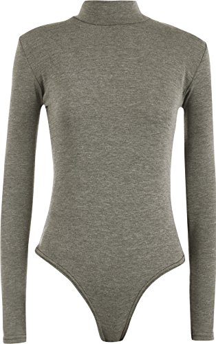 WearAll - Neu Damen Rollkragen Bodysuit Langarm Elastisch Gymnastikanzug Top - Dunkelgrau - 40-42 von WearAll