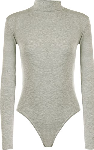 WearAll - Neu Damen Rollkragen Bodysuit Langarm Elastisch Gymnastikanzug Top - Hellgrau - 36-38 von WearAll