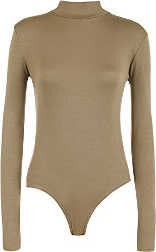 WearAll - Neu Damen Rollkragen Bodysuit Langarm Elastisch Gymnastikanzug Top - Mokka - 40-42 von WearAll