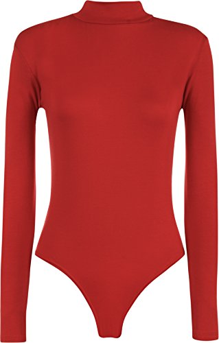 WearAll - Neu Damen Rollkragen Bodysuit Langarm Elastisch Gymnastikanzug Top - Rot - 40-42 von WearAll