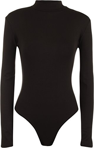 WearAll - Neu Damen Rollkragen Bodysuit Langarm Elastisch Gymnastikanzug Top - Schwarz - 36-38 von WearAll