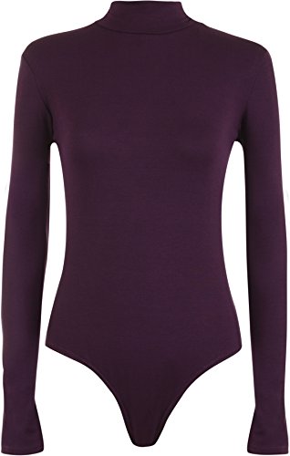 WearAll - Neu Damen Rollkragen Bodysuit Langarm Elastisch Gymnastikanzug Top - Violett - 40-42 von WearAll