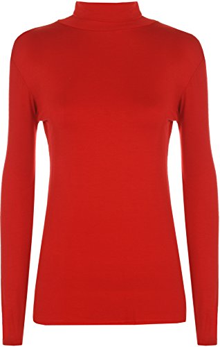 WearAll - Neu Damen Rollkragen Elastisch Langarm Top Jumper - Rot - 36-38 von WearAll