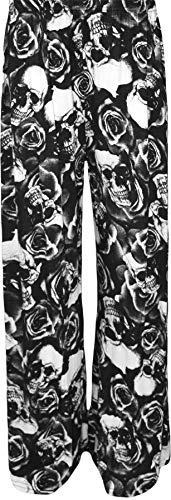 WearAll Palazzo Damen-Hose, weites Bein, ausgestellt, elastisch, Stretch, Übergröße, Totenkopf Rose, 42-44 Große Größen von WearAll