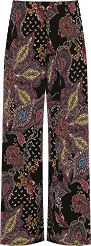 WearAll Plus Damen Breite Bein Palazzo Hosen Hose Damen Abgefackelt Paisley Druck Strecke - Schwarz - 40-42 von WearAll