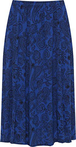 WearAll Plus Damen Paisley Druck Midi- Rock Damen Elastische Strecke Taille Neu - Königsblau - 44-46 von WearAll