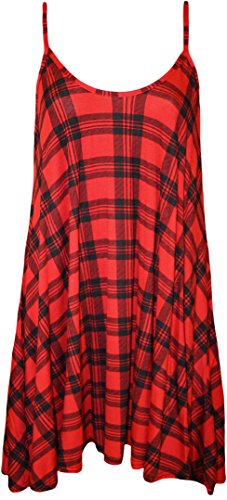 WearAll - Übergröße Bedruckt Ärmellos Riemchen Mini Kleid Vest Top - Rot Tartan - 44-46 von WearAll