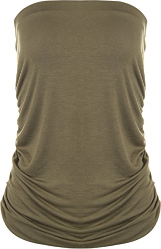 WearAll - Übergröße Damen Ärmellos Trägerlos Gerüscht Bandeau Top - Khaki - 44-46 von WearAll