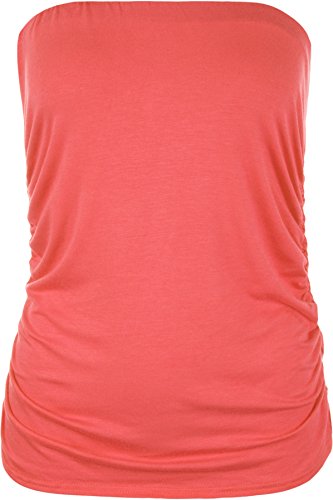 WearAll - Übergröße Damen Ärmellos Trägerlos Gerüscht Bandeau Top - Koralle - 44-46 von WearAll