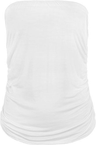 WearAll - Übergröße Damen Ärmellos Trägerlos Gerüscht Bandeau Top - Weiß - 42-44 von WearAll