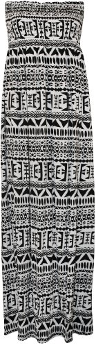 WearAll - Übergröße Damen Bedruckt Gerafft Trägerlos Bandeau Maxi-Kleid - Groß Aztec - 44-46 von WearAll