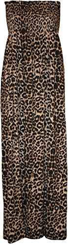 WearAll - Übergröße Damen Bedruckt Gerafft Trägerlos Bandeau Maxi-Kleid - Leopard - 44-46 von WearAll