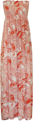 WearAll - Übergröße Damen Bedruckt Trägerlos Bandeau Maxi-Kleid - Orange - 48-50 von WearAll