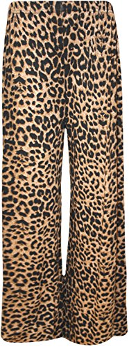 WearAll - Übergröße Damen Blumen Druck Weite Bein Palazzo Hosen - Braun Leopard - 40-42 von WearAll