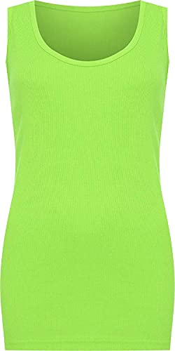 WearAll - Übergröße Damen Einfarbig Gerippt Ärmellos Vest Top - Fluoreszierend Grün - 54-56 von WearAll