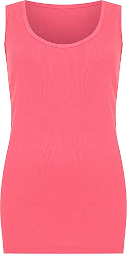 WearAll - Übergröße Damen Einfarbig Gerippt Ärmellos Vest Top - Fluoreszierend Rosa - 54-56 von WearAll