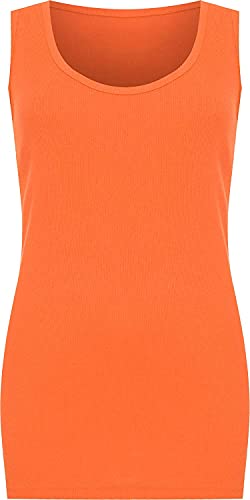 WearAll - Übergröße Damen Einfarbig Gerippt Ärmellos Vest Top - Orange - 48 von WearAll