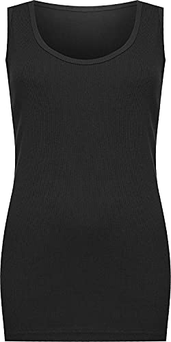 WearAll - Übergröße Damen Einfarbig Gerippt Ärmellos Vest Top - Schwarz - 54-56 von WearAll