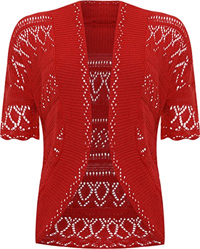 WearAll - Übergröße Damen Häkeln Gestrickt Kurzarm Bolero Strickjacke Top - Rot - 52-54 von WearAll