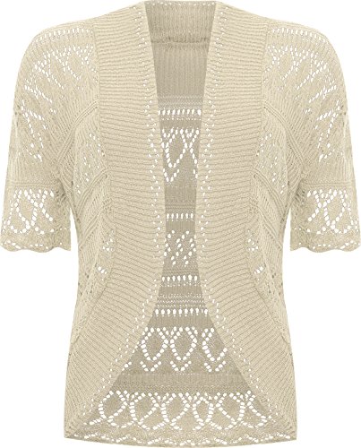 WearAll - Übergröße Damen Häkeln Gestrickt Kurzarm Bolero Strickjacke Top - Stein - 48-50 von WearAll