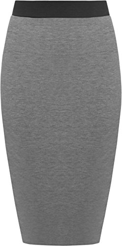 WearAll - Übergröße Damen Knie Lang Rock Mit Gummizug In Der Taille - Dunkelgrau - 52-54 von WearAll