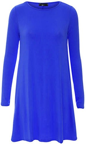 WearAll - Übergröße Damen Plain Stretch Langarm Swing-Kleid Top - Königsblau - 48-50 von WearAll