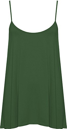 WearAll - Übergröße Damen Riemchen Ärmellos Swing Vest Top - Dunkelgrün - 48-50 von WearAll