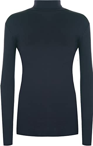 WearAll - Übergröße Damen Rollkragen Langarm Elastisch Bodycon Top - Marineblau - 44-46 von WearAll