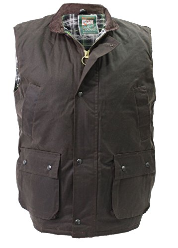 WearAll Waxed Cotton Mens Sleeveless Padded Wax Classic Gilet Waistcoat Waterproof Durable Outdoor Classic Style Vest Brown M von WearAll