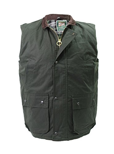 WearAll Waxed Cotton Mens Sleeveless Padded Wax Classic Gilet Waistcoat Waterproof Durable Outdoor Classic Style Vest Green L von WearAll