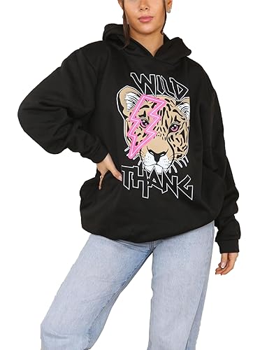 WearAll Womens Long Sleeve Printed Wild Thang Tiger Print Hooded Sweatshirt Ladies Hoodie Jumper Top Black 20-22 WearAll Womens Long Sleeve Printed Wild Thang Tiger Print Hooded Sweatshirt Ladies Hoodie Jumper Top Black 20-22 von WearAll