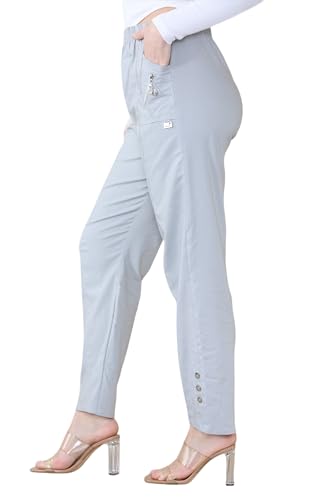 Women's Full Length Cherry Berry Trousers - Ladies Italian Plain Casual Stretchy Elasticated Waist Summer Pants Plus Size Grey 20 von WearAll