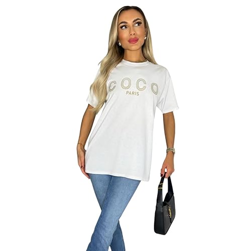 Women's Short Sleeve Coco Slogan Printed T-Shirts Ladies Oversized Summer Tops White 38-40 von WearAll
