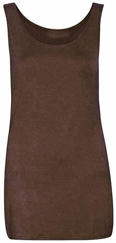 Womens Scoop Neck Sleeveless Ladies Long Stretch Plain Vest Strappy T-Shirt Top Brown 48-50 von WearAll